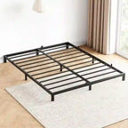 Cadre de lit plateforme en métal noir, aucun sommier tapissier requis – Simple/Double/Queen/King, 1-2 personnes