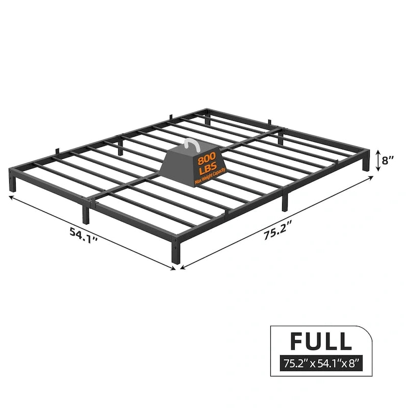 Cadre de lit plateforme en métal noir, aucun sommier tapissier requis – Simple/Double/Queen/King, 1-2 personnes