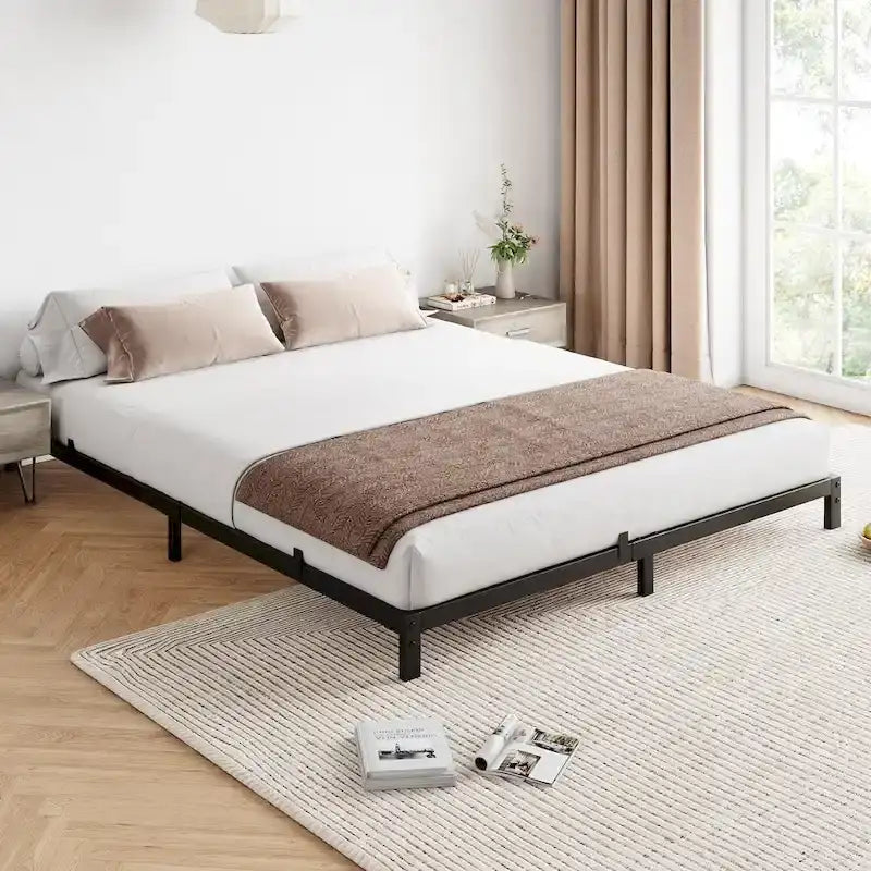Cadre de lit plateforme en métal noir, aucun sommier tapissier requis – Simple/Double/Queen/King, 1-2 personnes
