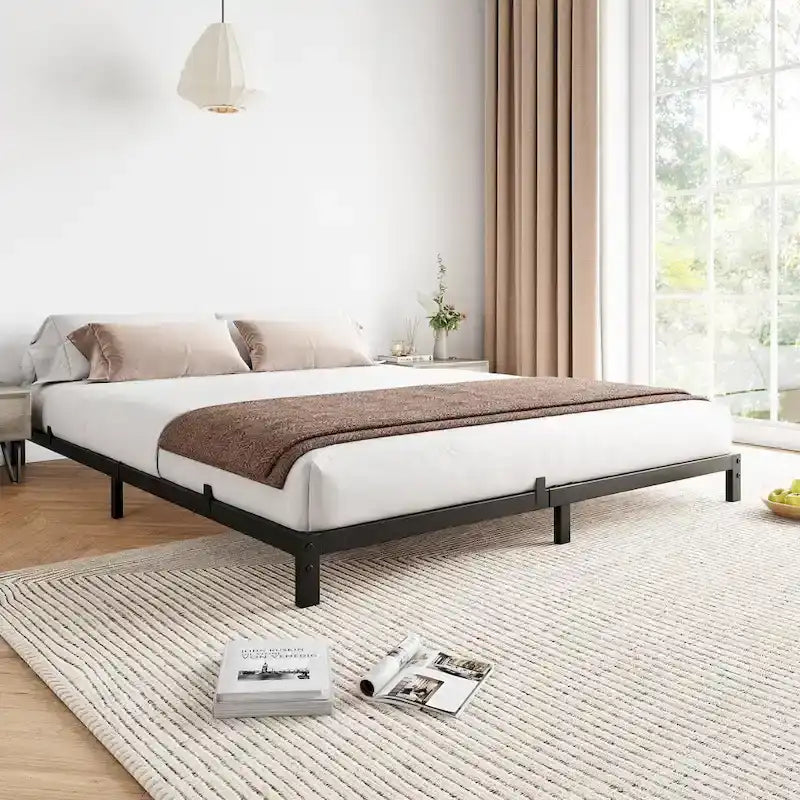 Cadre de lit plateforme en métal noir, aucun sommier tapissier requis – Simple/Double/Queen/King, 1-2 personnes