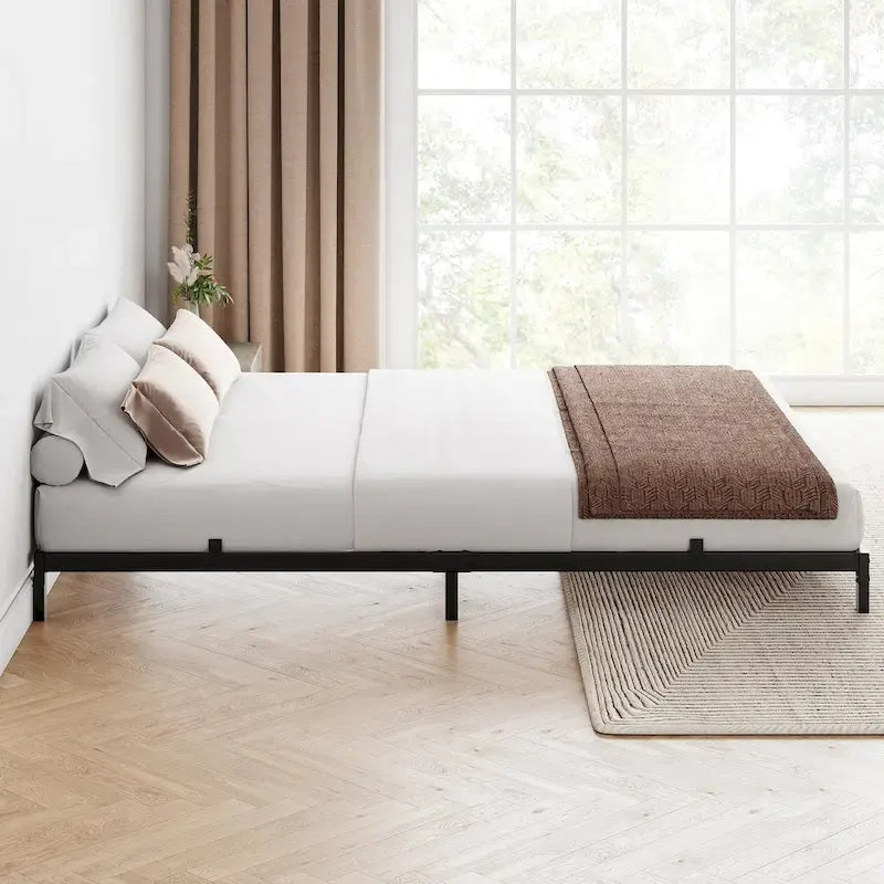 Cadre de lit plateforme en métal noir, aucun sommier tapissier requis – Simple/Double/Queen/King, 1-2 personnes