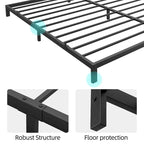 Cadre de lit plateforme en métal noir, aucun sommier tapissier requis – Simple/Double/Queen/King, 1-2 personnes