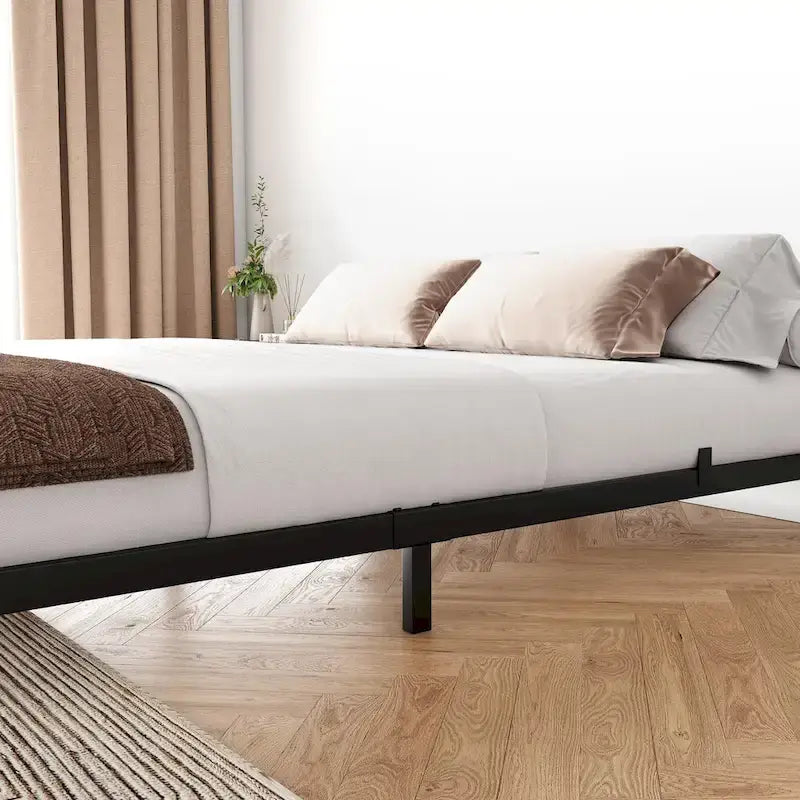 Cadre de lit plateforme en métal noir, aucun sommier tapissier requis – Simple/Double/Queen/King, 1-2 personnes
