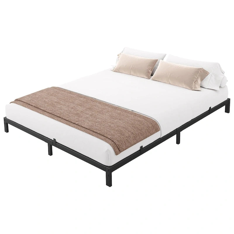 Cadre de lit plateforme en métal noir, aucun sommier tapissier requis – Simple/Double/Queen/King, 1-2 personnes