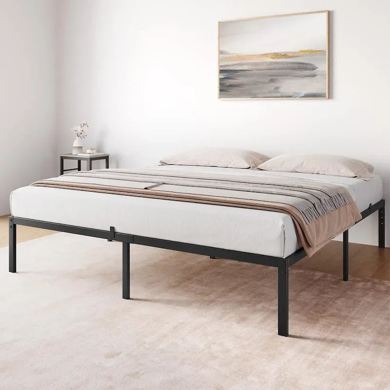 Cadre de lit plateforme en métal noir, aucun sommier tapissier requis – Simple/Double/Queen/King, 1-2 personnes