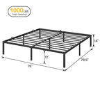 Cadre de lit plateforme en métal noir, aucun sommier tapissier requis – Simple/Double/Queen/King, 1-2 personnes