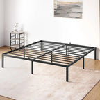 Cadre de lit plateforme en métal noir, aucun sommier tapissier requis – Simple/Double/Queen/King, 1-2 personnes
