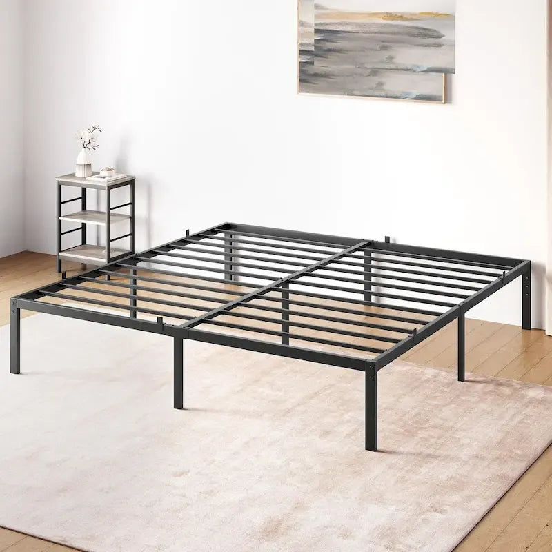 Cadre de lit plateforme en métal noir, aucun sommier tapissier requis – Simple/Double/Queen/King, 1-2 personnes