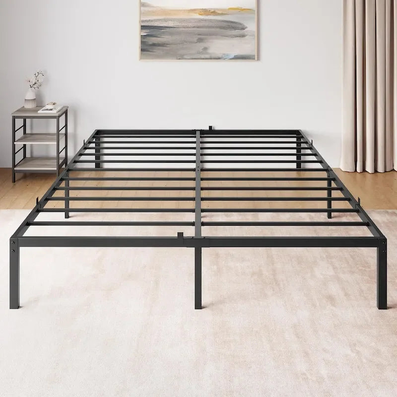 Cadre de lit plateforme en métal noir, aucun sommier tapissier requis – Simple/Double/Queen/King, 1-2 personnes