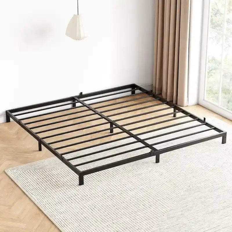 Cadre de lit plateforme en métal noir, aucun sommier tapissier requis – Simple/Double/Queen/King, 1-2 personnes