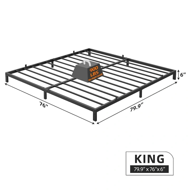 Cadre de lit plateforme en métal noir, aucun sommier tapissier requis – Simple/Double/Queen/King, 1-2 personnes