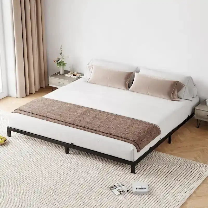 Cadre de lit plateforme en métal noir, aucun sommier tapissier requis – Simple/Double/Queen/King, 1-2 personnes