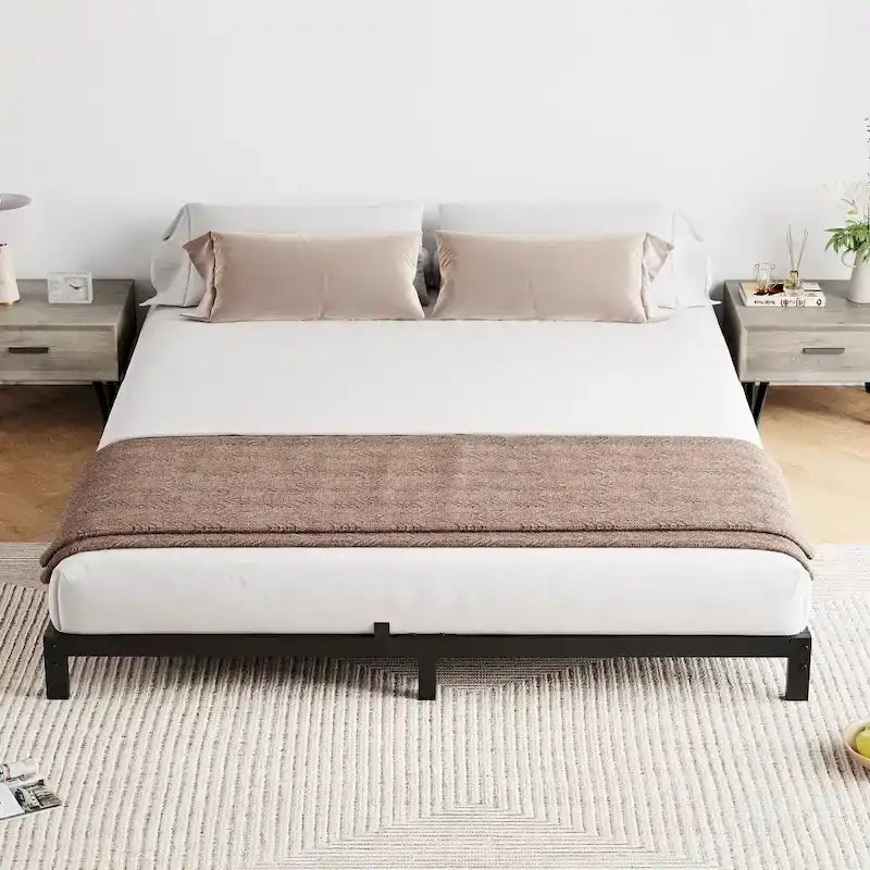 Cadre de lit plateforme en métal noir, aucun sommier tapissier requis – Simple/Double/Queen/King, 1-2 personnes