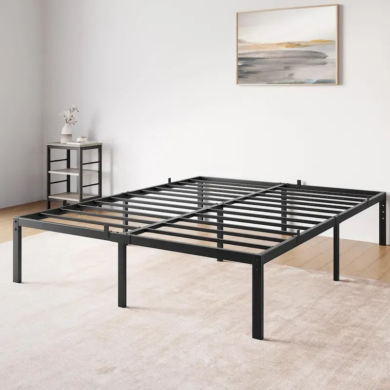Cadre de lit plateforme en métal noir, aucun sommier tapissier requis – Simple/Double/Queen/King, 1-2 personnes