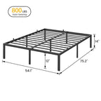 Cadre de lit plateforme en métal noir, aucun sommier tapissier requis – Simple/Double/Queen/King, 1-2 personnes