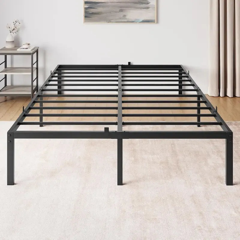Cadre de lit plateforme en métal noir, aucun sommier tapissier requis – Simple/Double/Queen/King, 1-2 personnes