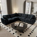 Canapé sectionnel modulaire noir/beige/havane/gris, en V, 5 places