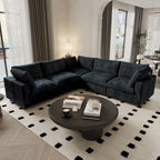 Canapé sectionnel modulaire noir/beige/havane/gris, en V, 5 places