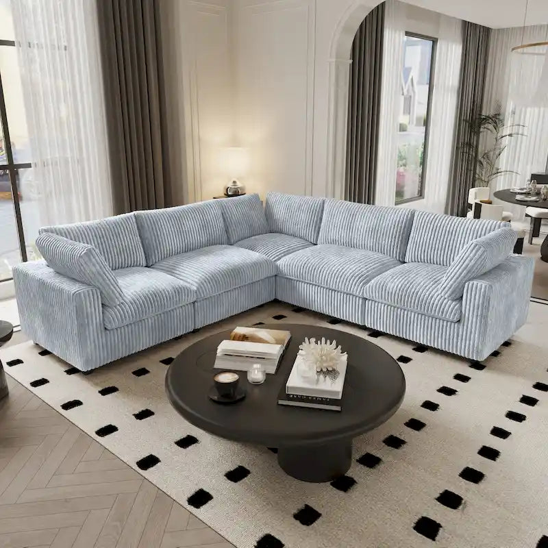 Canapé sectionnel modulaire noir/beige/havane/gris, en V, 5 places