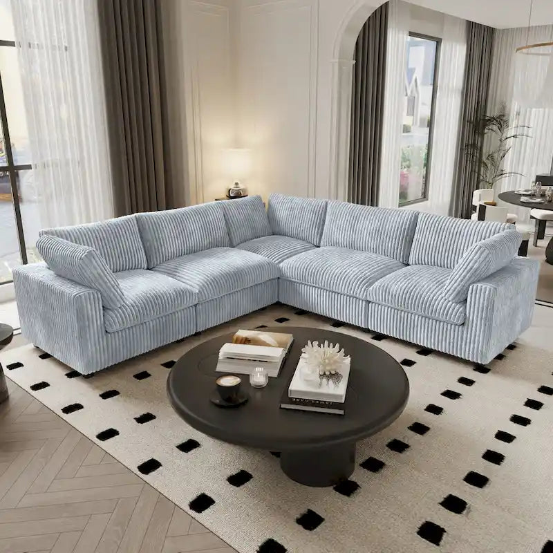 Canapé sectionnel modulaire noir/beige/havane/gris, en V, 5 places