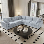 Canapé sectionnel modulaire noir/beige/havane/gris, en V, 5 places