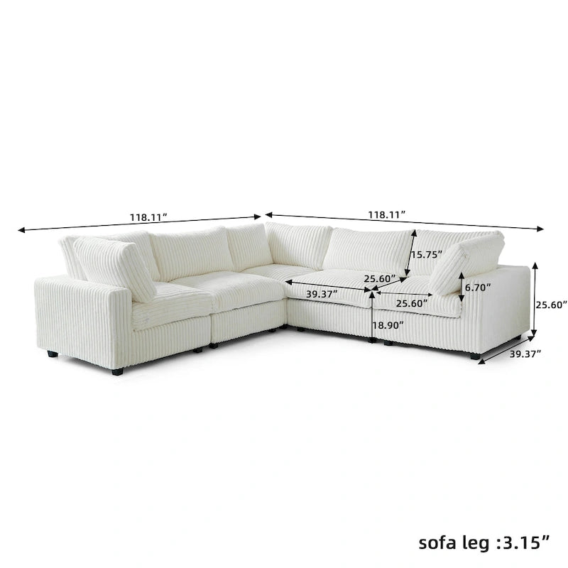 Canapé sectionnel modulaire noir/beige/havane/gris, en V, 5 places