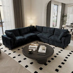 Canapé sectionnel modulaire noir/beige/havane/gris, en V, 5 places