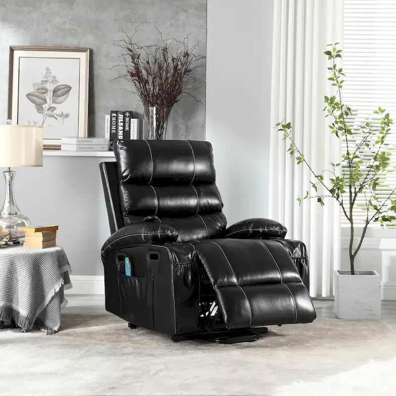 Fauteuil releveur inclinable électrique noir avec massage et chauffage, une place