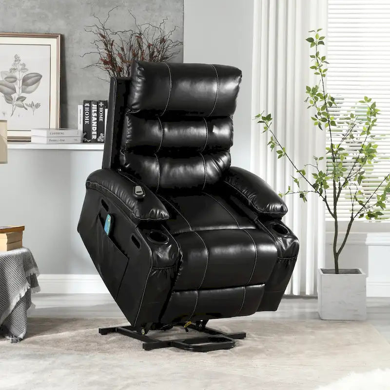 Fauteuil releveur inclinable électrique noir avec massage et chauffage, une place