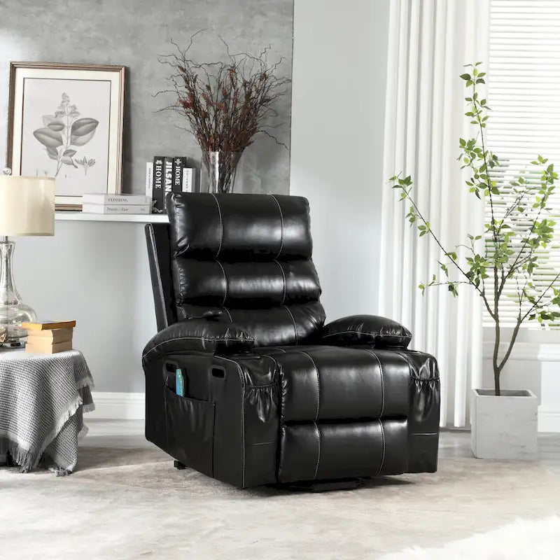 Fauteuil releveur inclinable électrique noir avec massage et chauffage, une place