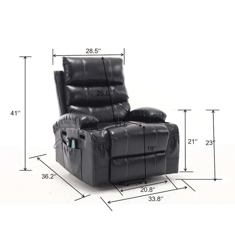 Fauteuil releveur inclinable électrique noir avec massage et chauffage, une place