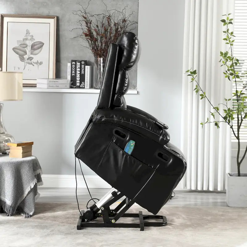 Fauteuil releveur inclinable électrique noir avec massage et chauffage, une place