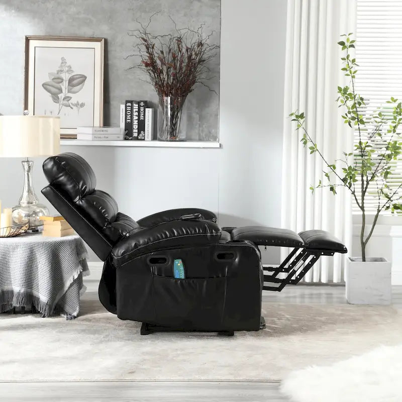 Fauteuil releveur inclinable électrique noir avec massage et chauffage, une place
