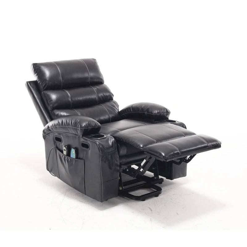 Fauteuil releveur inclinable électrique noir avec massage et chauffage, une place