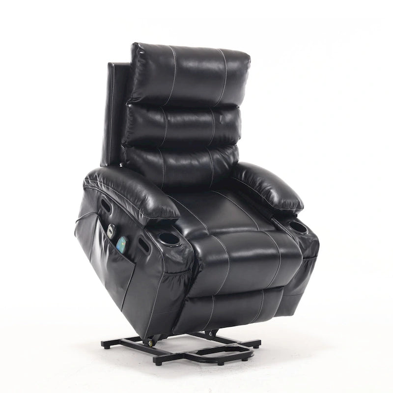 Fauteuil releveur inclinable électrique noir avec massage et chauffage, une place