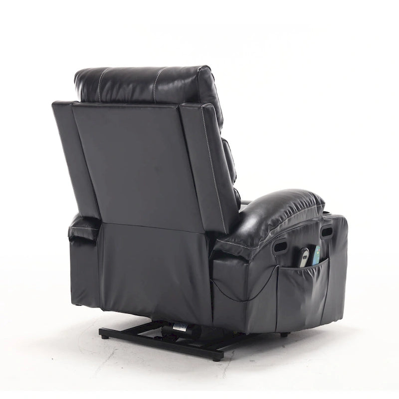 Fauteuil releveur inclinable électrique noir avec massage et chauffage, une place