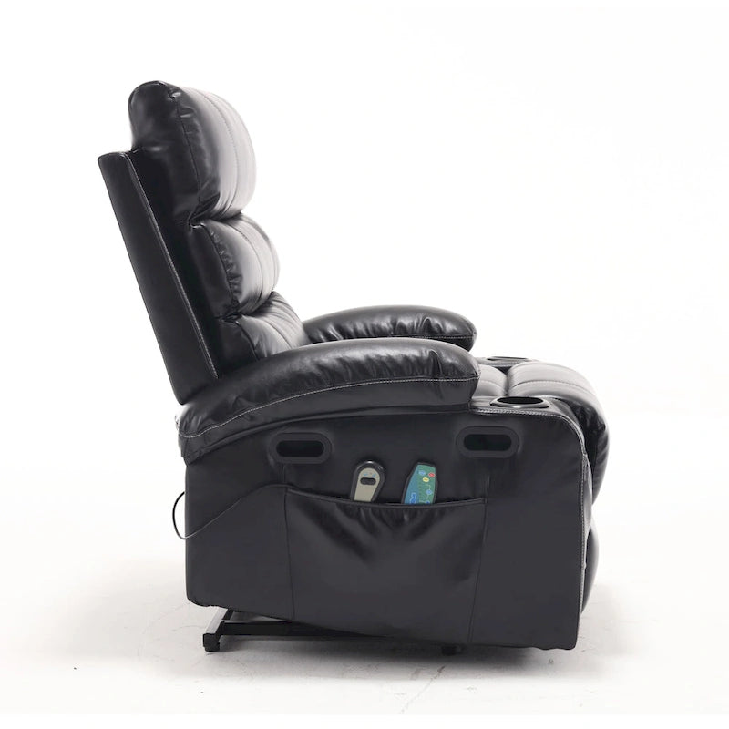Fauteuil releveur inclinable électrique noir avec massage et chauffage, une place