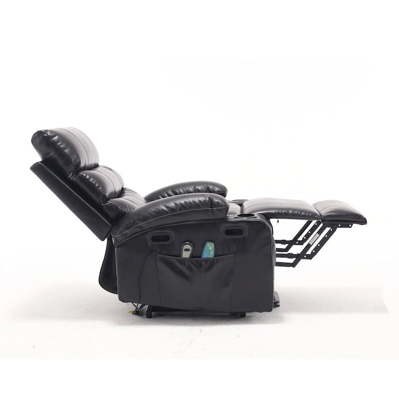 Fauteuil releveur inclinable électrique noir avec massage et chauffage, une place