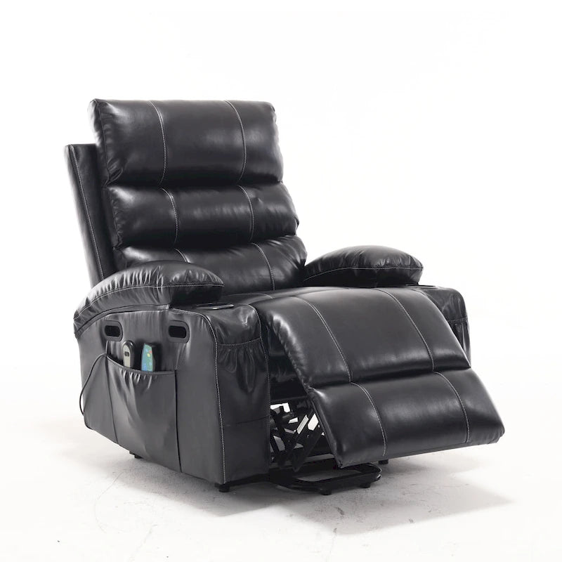 Fauteuil releveur inclinable électrique noir avec massage et chauffage, une place