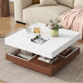 Table basse carrée rotative à 360° en Noyer Blanc et Noyer Noir / Noyer Foncé avec 3 Plateaux Amovibles, 2 Niveaux