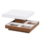 Table basse carrée rotative à 360° en Noyer Blanc et Noyer Noir / Noyer Foncé avec 3 Plateaux Amovibles, 2 Niveaux