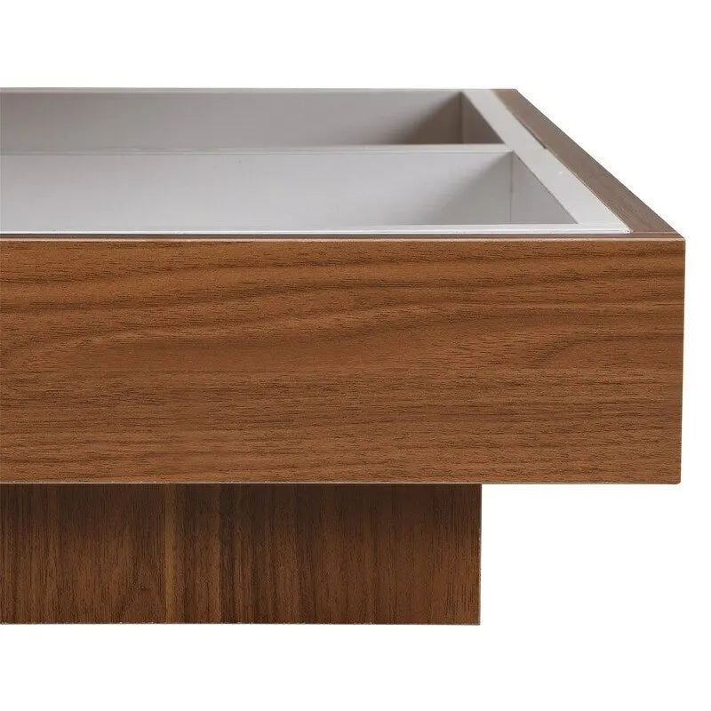 Table basse carrée rotative à 360° en Noyer Blanc et Noyer Noir / Noyer Foncé avec 3 Plateaux Amovibles, 2 Niveaux
