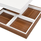 Table basse carrée rotative à 360° en Noyer Blanc et Noyer Noir / Noyer Foncé avec 3 Plateaux Amovibles, 2 Niveaux