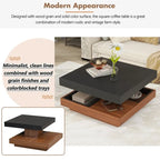 Table basse carrée rotative à 360° en Noyer Blanc et Noyer Noir / Noyer Foncé avec 3 Plateaux Amovibles, 2 Niveaux