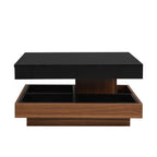 Table basse carrée rotative à 360° en Noyer Blanc et Noyer Noir / Noyer Foncé avec 3 Plateaux Amovibles, 2 Niveaux