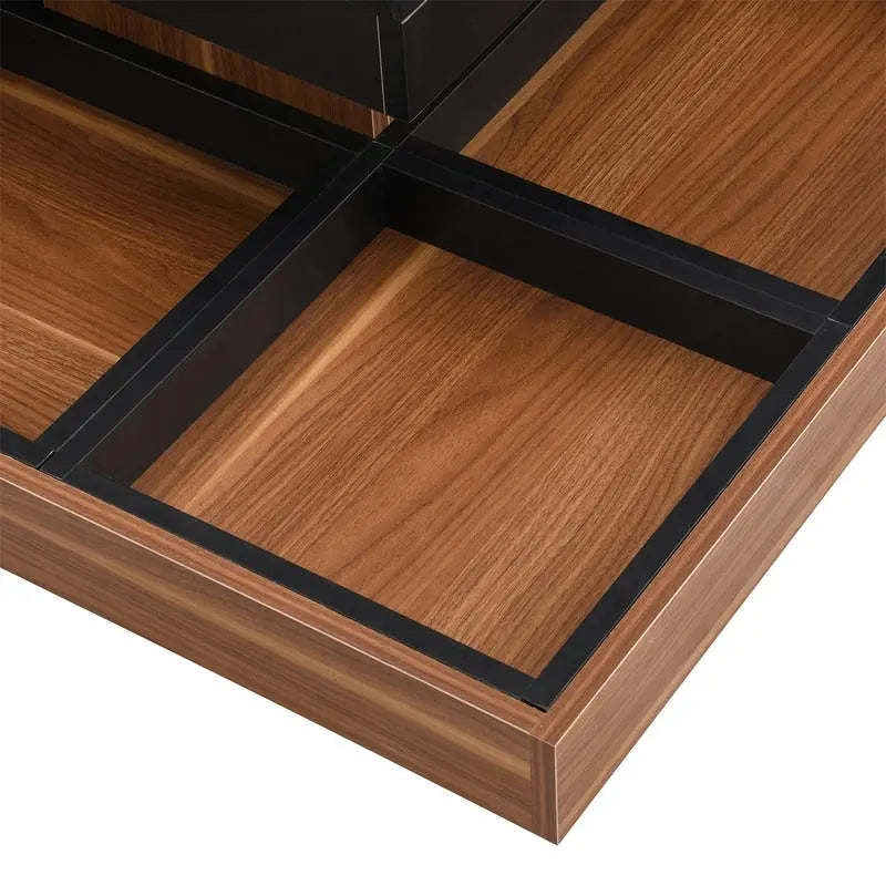 Table basse carrée rotative à 360° en Noyer Blanc et Noyer Noir / Noyer Foncé avec 3 Plateaux Amovibles, 2 Niveaux