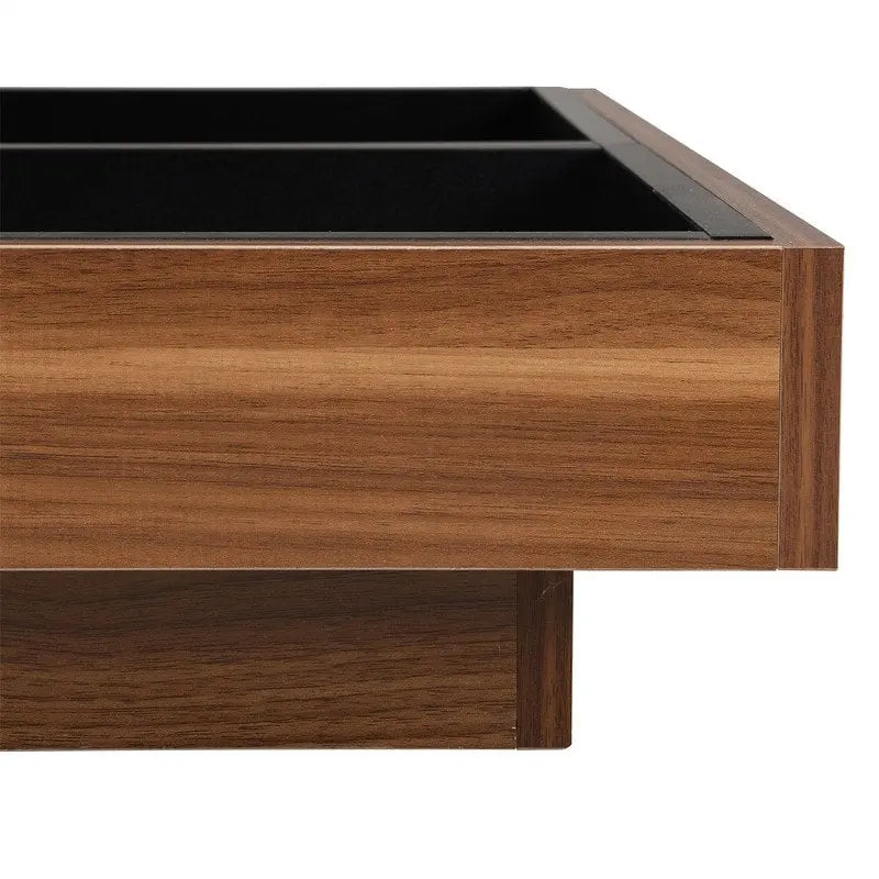 Table basse carrée rotative à 360° en Noyer Blanc et Noyer Noir / Noyer Foncé avec 3 Plateaux Amovibles, 2 Niveaux