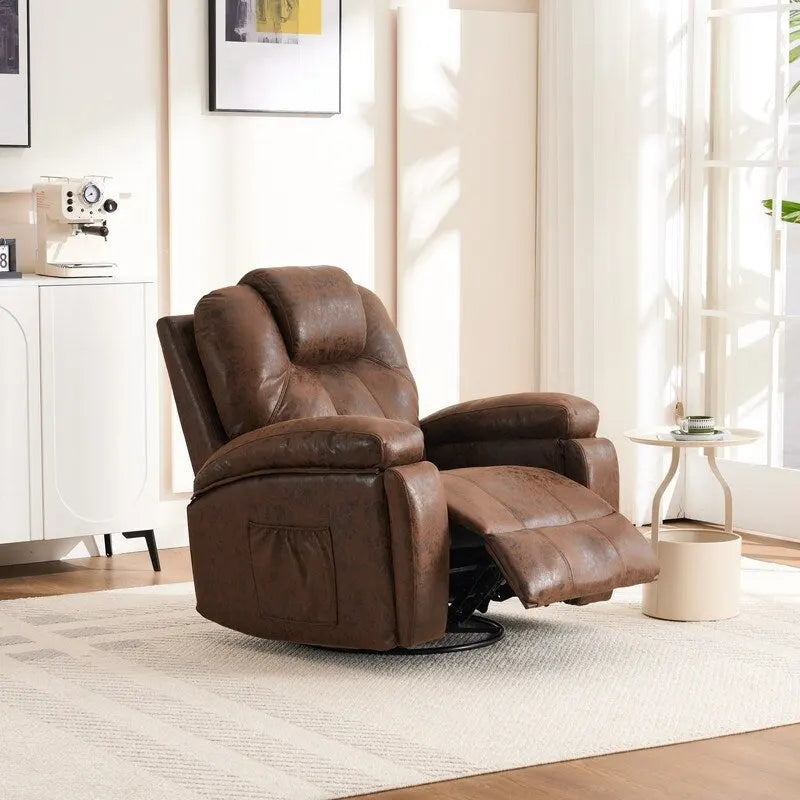 Fauteuil inclinable pivotant surdimensionné marron avec porte-gobelet et poche latérale, 1 place
