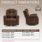 Fauteuil inclinable pivotant surdimensionné marron avec porte-gobelet et poche latérale, 1 place