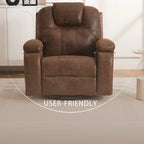 Fauteuil inclinable pivotant surdimensionné marron avec porte-gobelet et poche latérale, 1 place